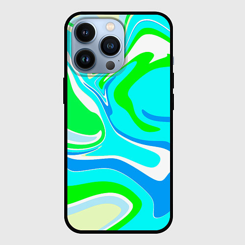 Чехол iPhone 13 Pro Абстракция сине-зеленая / 3D-Черный – фото 1