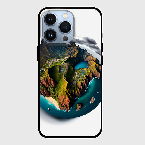 Чехол iPhone 13 Pro Планета с одним островом / 3D-Черный – фото 1