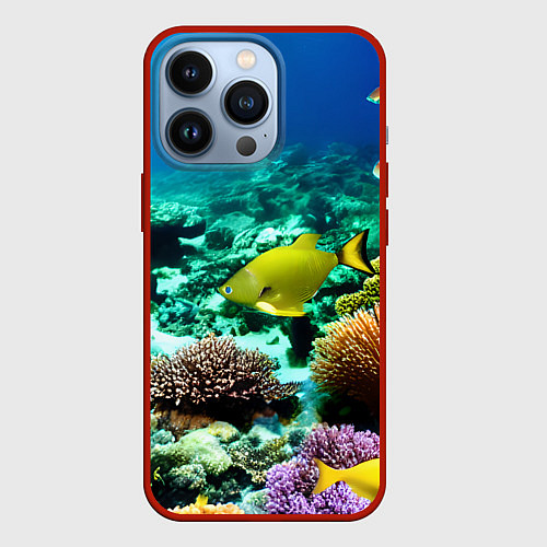 Чехол iPhone 13 Pro Рыбы на дне моря / 3D-Красный – фото 1