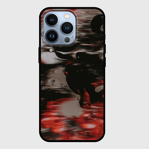 Чехол iPhone 13 Pro Чёрные и красные волны / 3D-Черный – фото 1