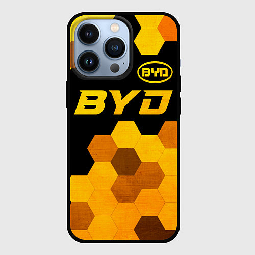 Чехол iPhone 13 Pro BYD - gold gradient: символ сверху / 3D-Черный – фото 1