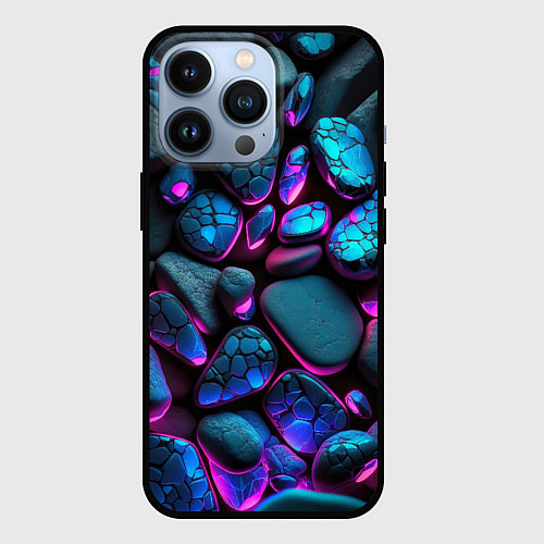 Чехол iPhone 13 Pro Неоновые камни / 3D-Черный – фото 1