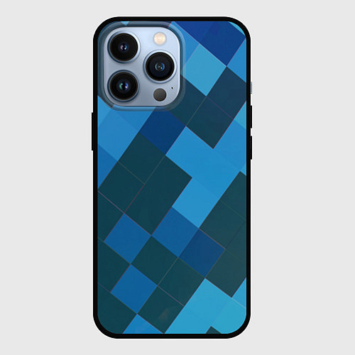 Чехол iPhone 13 Pro Синий прямоугольный паттерн / 3D-Черный – фото 1