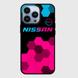 Чехол для iPhone 13 Pro Nissan - neon gradient: символ сверху, цвет: 3D-черный