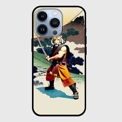 Чехол iPhone 13 Pro Tiger samurai - Japan - neural network / 3D-Черный – фото 1