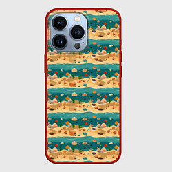 Чехол для iPhone 13 Pro Пляж море и ракушки, цвет: 3D-красный