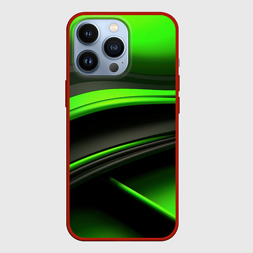 Чехол iPhone 13 Pro Black green textureпоп / 3D-Красный – фото 1