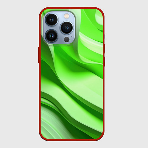 Чехол iPhone 13 Pro Светлые зеленые волны / 3D-Красный – фото 1