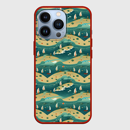 Чехол iPhone 13 Pro Парусники в море / 3D-Красный – фото 1