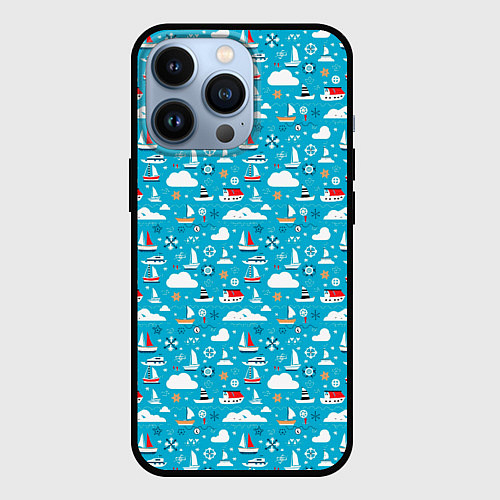 Чехол iPhone 13 Pro Кораблики и облака / 3D-Черный – фото 1