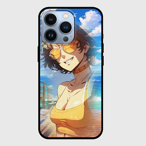 Чехол iPhone 13 Pro Девушка в купальнике на пляже / 3D-Черный – фото 1