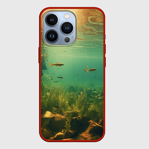 Чехол iPhone 13 Pro Рыбки в море / 3D-Красный – фото 1