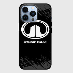 Чехол для iPhone 13 Pro Great Wall speed на темном фоне со следами шин, цвет: 3D-черный