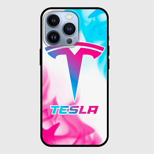 Чехол iPhone 13 Pro Tesla neon gradient style / 3D-Черный – фото 1