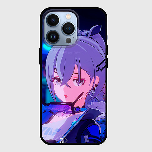 Чехол iPhone 13 Pro Хонкай Стар Рейл: Серебряный Волк / 3D-Черный – фото 1