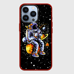 Чехол iPhone 13 Pro Космонавт на рыбалке - неон