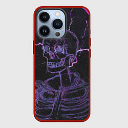 Чехол для iPhone 13 Pro Неоновый скелет и молнии, цвет: 3D-красный