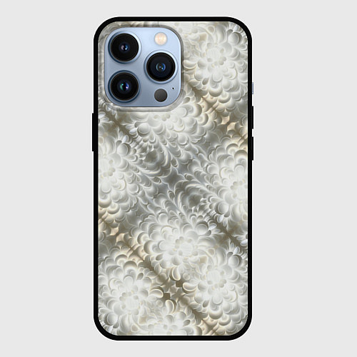 Чехол iPhone 13 Pro Мягкие белые абстрактные цветы / 3D-Черный – фото 1