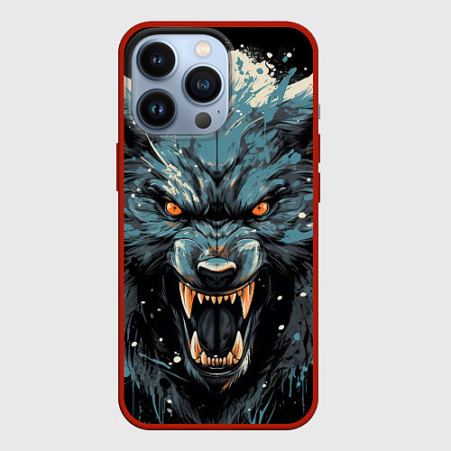 Чехол iPhone 13 Pro Fantasy blue wolf / 3D-Красный – фото 1