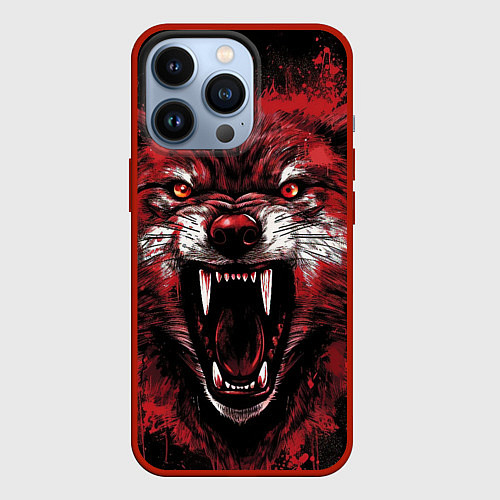 Чехол iPhone 13 Pro Red wolf / 3D-Красный – фото 1