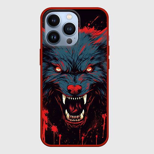 Чехол iPhone 13 Pro Red blue wolf / 3D-Красный – фото 1