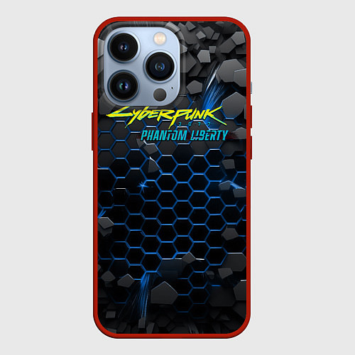 Чехол iPhone 13 Pro Cyberpunk 2077 phantom liberty blue / 3D-Красный – фото 1