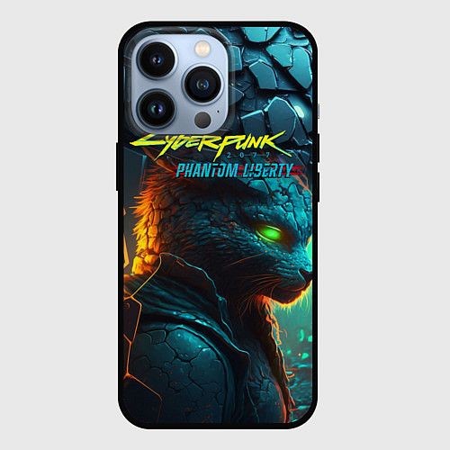 Чехол iPhone 13 Pro Сyberpunk 2077 phantom liberty cat / 3D-Черный – фото 1