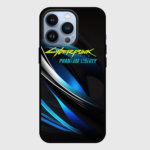 Чехол iPhone 13 Pro Cyberpunk 2077 phantom liberty blue abstract / 3D-Черный – фото 1