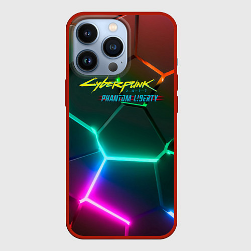 Чехол iPhone 13 Pro Cyberpunk 2077 phantom liberty logo neon / 3D-Красный – фото 1