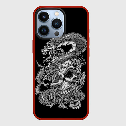 Чехол iPhone 13 Pro Cobra and skull / 3D-Красный – фото 1