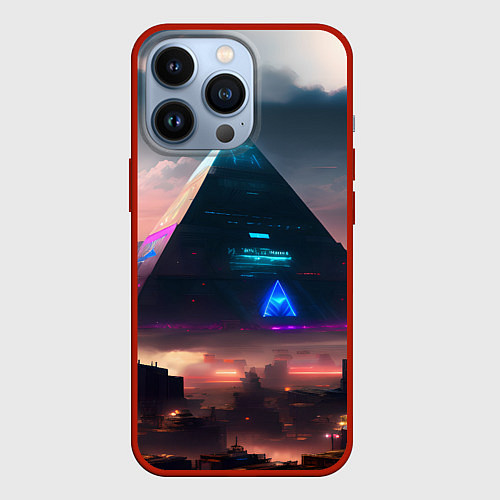 Чехол iPhone 13 Pro Киберпанк пирамида / 3D-Красный – фото 1
