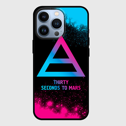 Чехол iPhone 13 Pro Thirty Seconds to Mars - neon gradient / 3D-Черный – фото 1