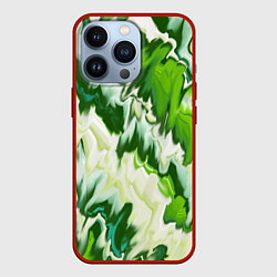 Чехол для iPhone 13 Pro Зеленые штрихи, цвет: 3D-красный