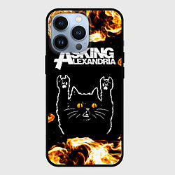Чехол iPhone 13 Pro Asking Alexandria рок кот и огонь