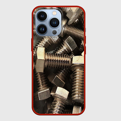 Чехол iPhone 13 Pro Болты / 3D-Красный – фото 1