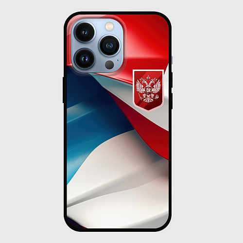 Чехол iPhone 13 Pro Красный герб России / 3D-Черный – фото 1