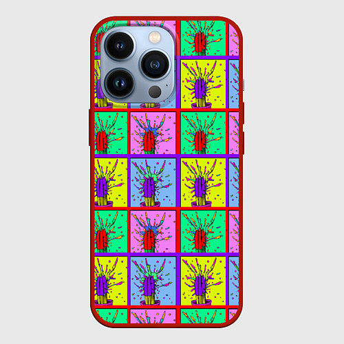 Чехол iPhone 13 Pro Кактусы психодел / 3D-Красный – фото 1