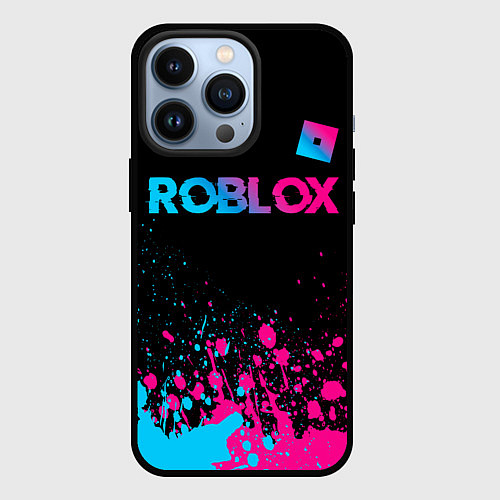 Чехол iPhone 13 Pro Roblox - neon gradient: символ сверху / 3D-Черный – фото 1