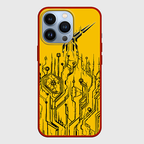 Чехол iPhone 13 Pro Киберпанк Yellow-Black / 3D-Красный – фото 1