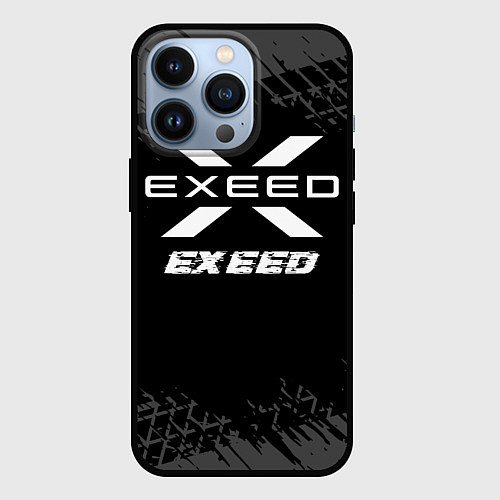 Чехол iPhone 13 Pro Exeed speed на темном фоне со следами шин / 3D-Черный – фото 1