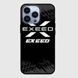 Чехол iPhone 13 Pro Exeed speed на темном фоне со следами шин