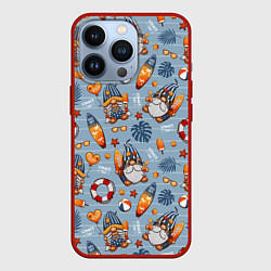 Чехол для iPhone 13 Pro Пляжные гномы, цвет: 3D-красный