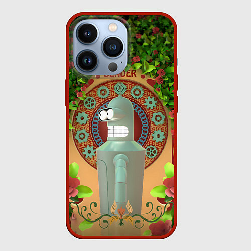 Чехол iPhone 13 Pro Futurama: Бендер в стиле ар-нуво / 3D-Красный – фото 1