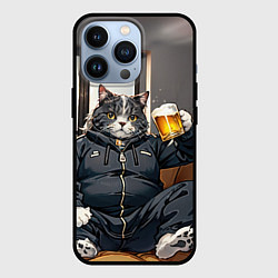 Чехол для iPhone 13 Pro Толстый кот со стаканом пива, цвет: 3D-черный