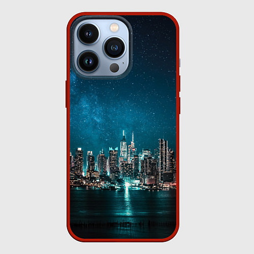 Чехол iPhone 13 Pro Большой город в звездах / 3D-Красный – фото 1