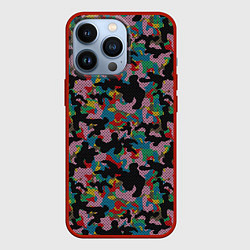 Чехол для iPhone 13 Pro Модный разноцветный камуфляж, цвет: 3D-красный