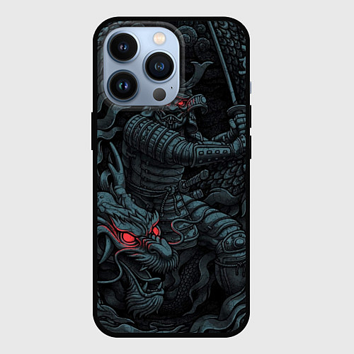 Чехол iPhone 13 Pro Samurai and dragon / 3D-Черный – фото 1