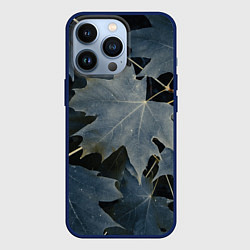 Чехол для iPhone 13 Pro Листовый синий паттерн, цвет: 3D-тёмно-синий