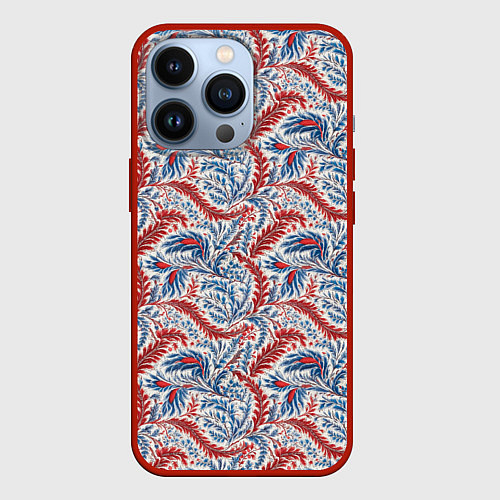 Чехол iPhone 13 Pro Русские узоры текстура / 3D-Красный – фото 1
