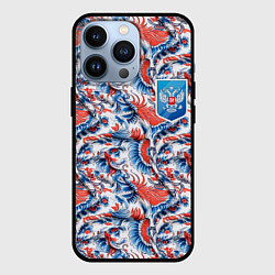 Чехол для iPhone 13 Pro Русские узоры и герб, цвет: 3D-черный